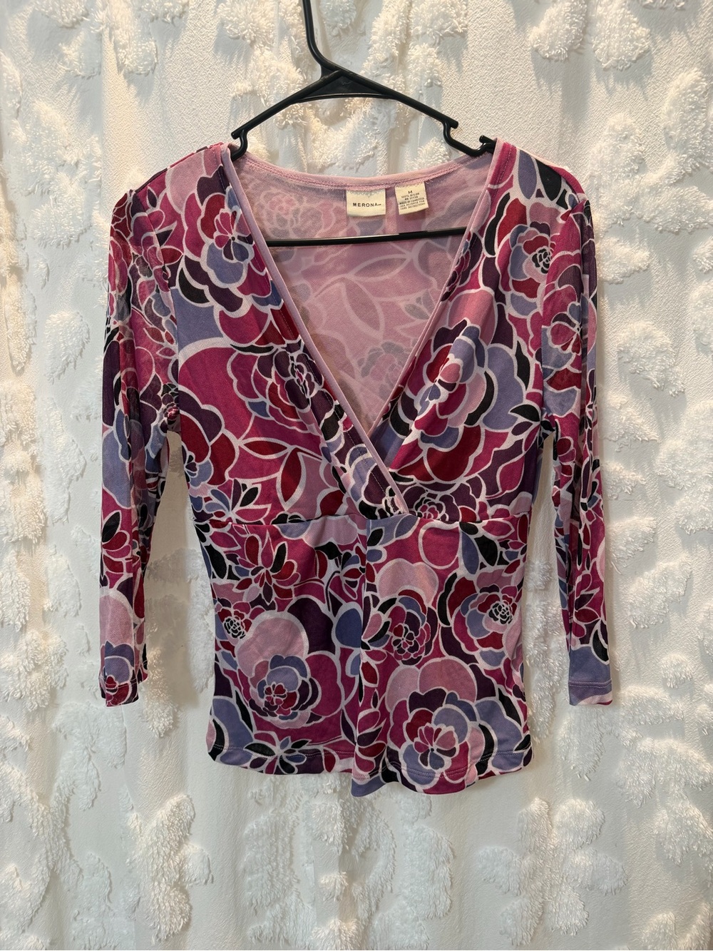 Merona Pink and Purple Floral Wrap-Style Women's Top